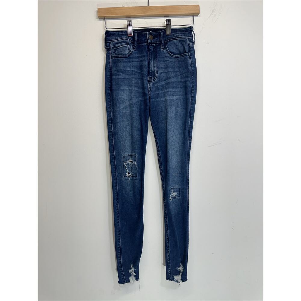 Hollister Classic Stretch Jeans Womens 0R Distressed High Rise Super Skinny Blue